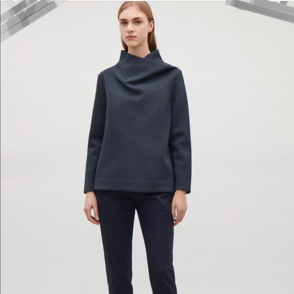 COS Women’s Top with draped neck in indigo S, M, L
